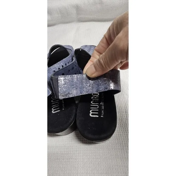 MUNRO Mickee Blue Metallic Leather Sling Back Sandals Size-8.5M