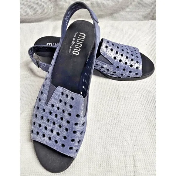 MUNRO Mickee Blue Metallic Leather Sling Back Sandals Size-8.5M