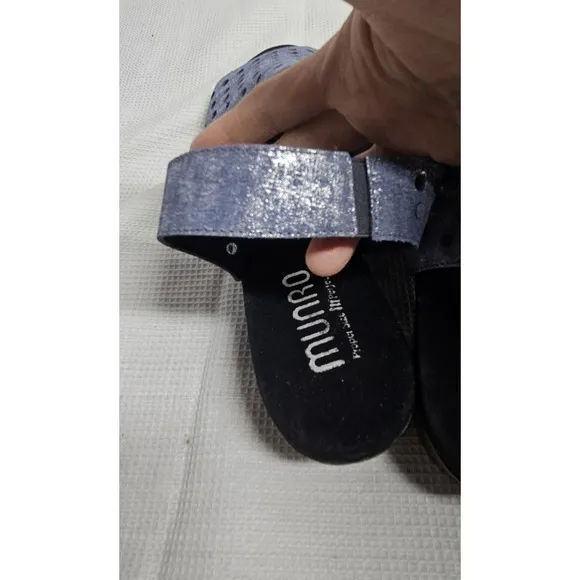 MUNRO Mickee Blue Metallic Leather Sling Back Sandals Size-8.5M