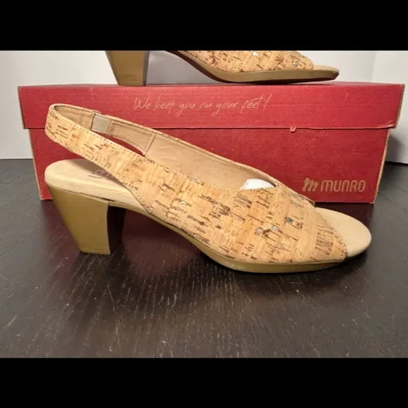 Munro Rochelle Cork Sling Back Heeled Sandals Shoes Size 7 Narrow