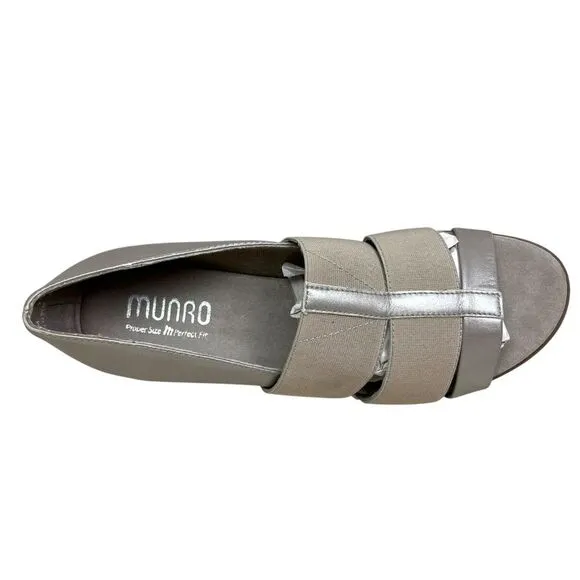 Munro Womens Naomi Sandals Stretch Vamps‎ Open Toe Metallic Champagne Sz 7.5