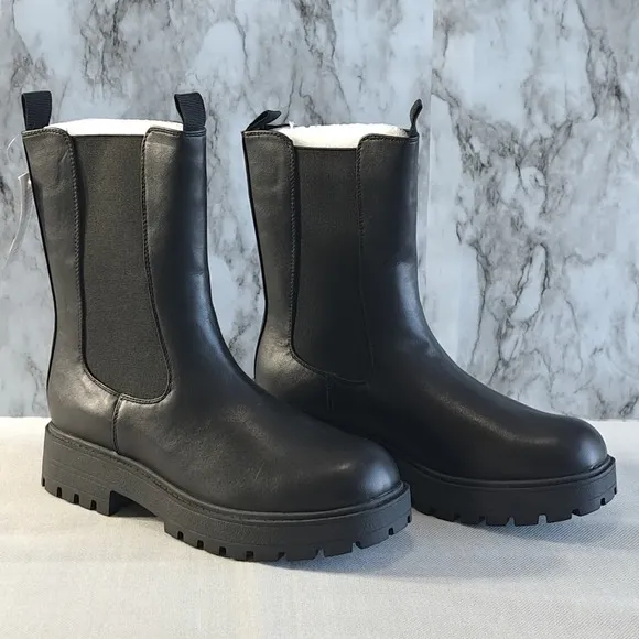 MYSOFT Women's Chelsea Combat Boots Mid-Calf Platform Chunky Heel Black Sz 8 1/2