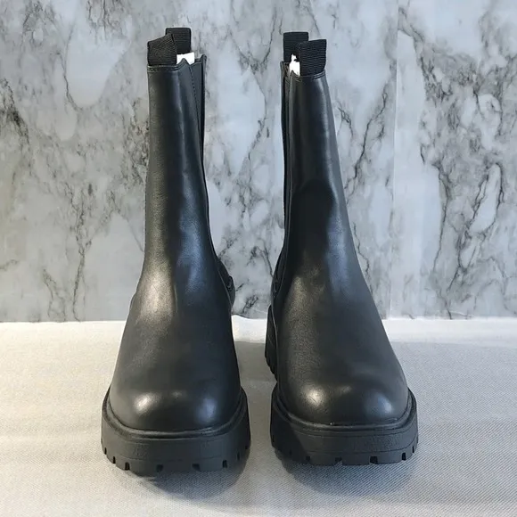 MYSOFT Women's Chelsea Combat Boots Mid-Calf Platform Chunky Heel Black Sz 8 1/2