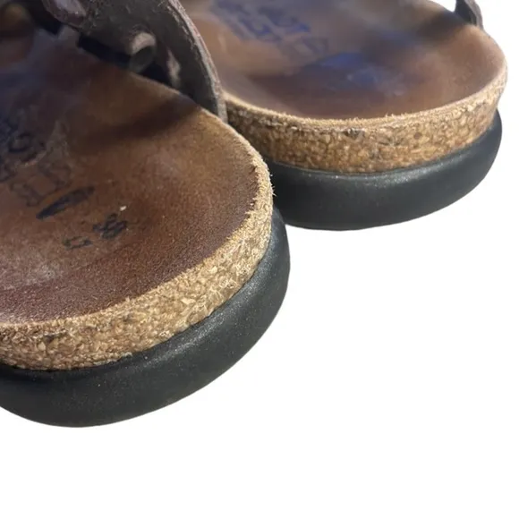 NAOT DORITH GLADIATOR SHIMMER OPEN TOE LEATHER SANDALS, US SIZE 7
