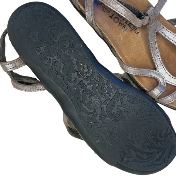 NAOT DORITH GLADIATOR SHIMMER OPEN TOE LEATHER SANDALS, US SIZE 7