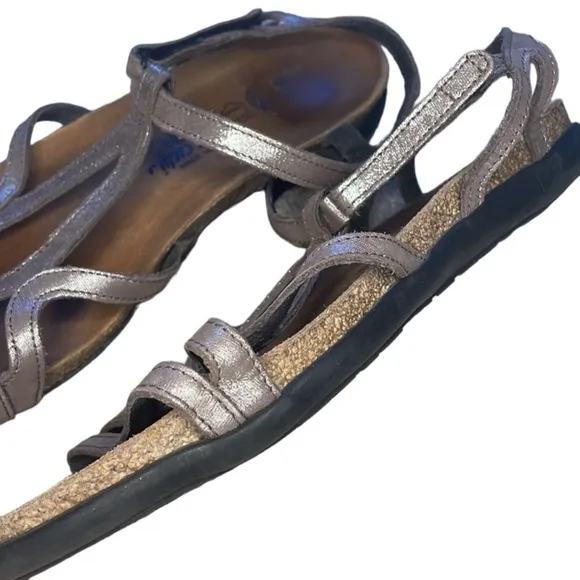 NAOT DORITH GLADIATOR SHIMMER OPEN TOE LEATHER SANDALS, US SIZE 7