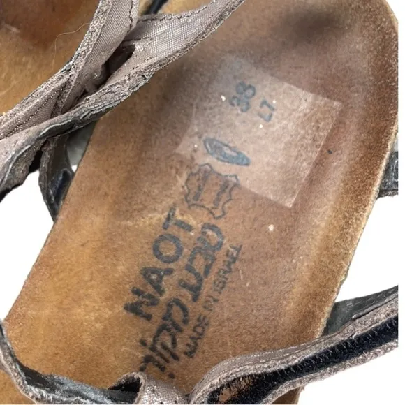 NAOT DORITH GLADIATOR SHIMMER OPEN TOE LEATHER SANDALS, US SIZE 7