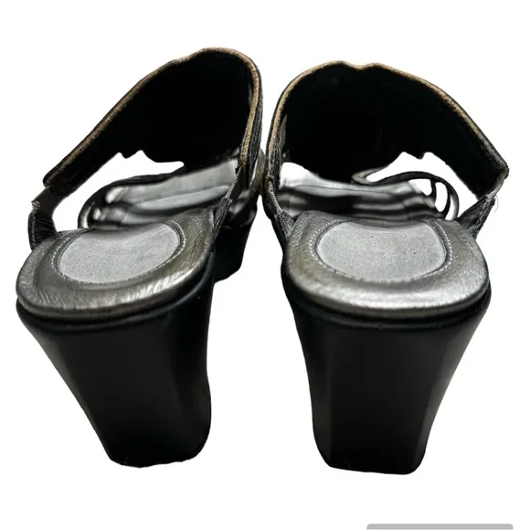 Naot Enchant Pewter &amp; Gold Leather Slip On Platform Wedge Sandals Size 39 8-8.5