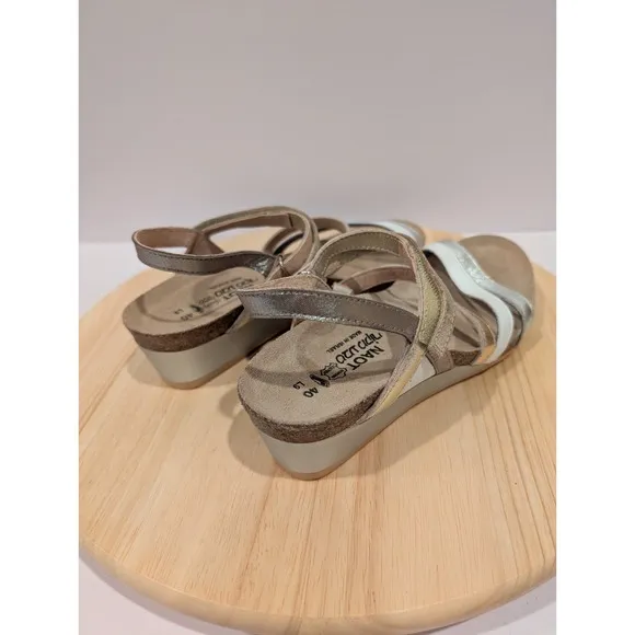 NAOT Footwear Hero Sandal Flats Strappy Hook Loop Silver Gold Womens 9.5 EU 40