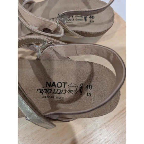 NAOT Footwear Hero Sandal Flats Strappy Hook Loop Silver Gold Womens 9.5 EU 40