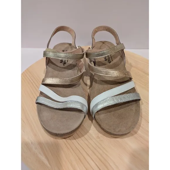 NAOT Footwear Hero Sandal Flats Strappy Hook Loop Silver Gold Womens 9.5 EU 40