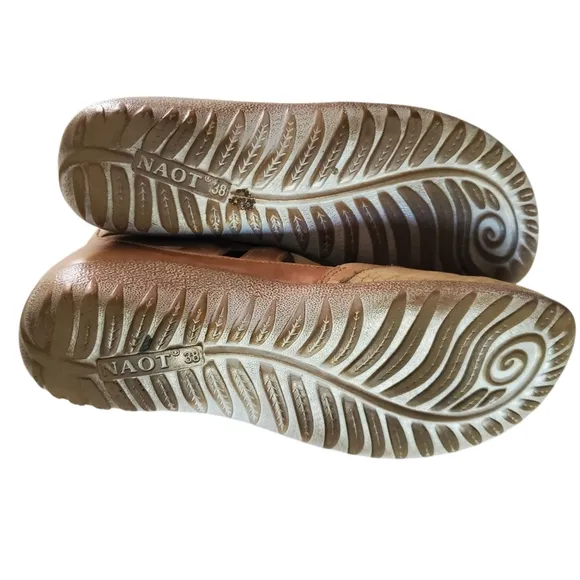 NAOT KATA Nuetral Tan Cream Snake Embossed Leather Lace-Up Sandals Women's SZ 7