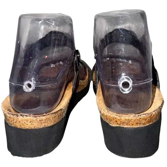 NAOT Marissa Wedge Sandals 37 6 Rhinestone Metallic Gold Leather Platform Slide