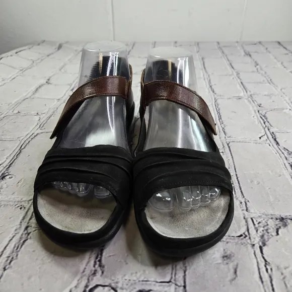 Naot Papaki black suede brown leather open toe closed ankle fern sole sandals