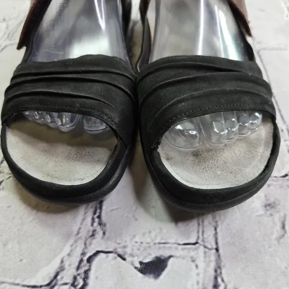 Naot Papaki black suede brown leather open toe closed ankle fern sole sandals