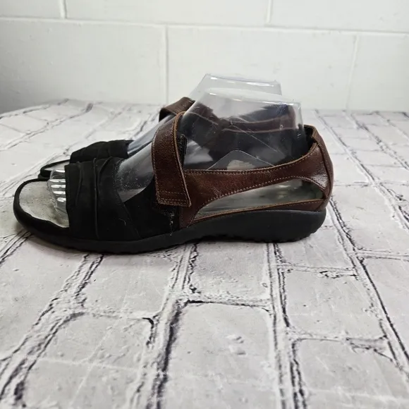Naot Papaki black suede brown leather open toe closed ankle fern sole sandals