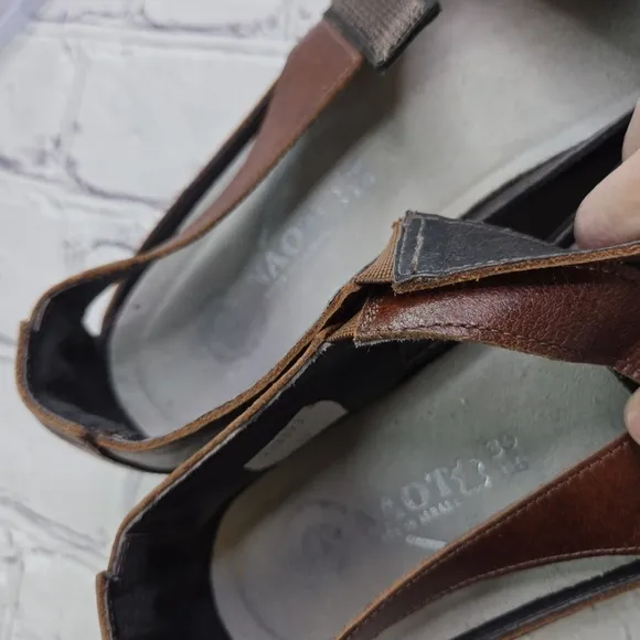 Naot Papaki black suede brown leather open toe closed ankle fern sole sandals