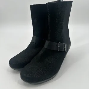 Naot Reflective Crackle Mid Calf Boots Womens 8-8.5 Black Leather Side Zip