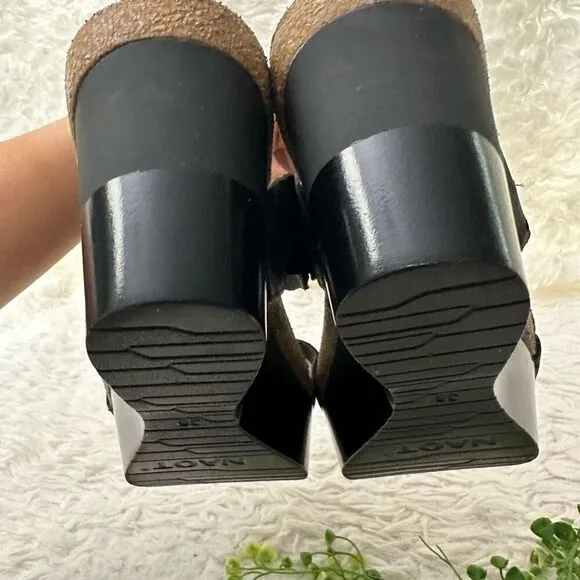NAOT Rise Wedge Strappy Sandals Sandal Oily Coal/Shadow Gray Nubuck Leather sz 7