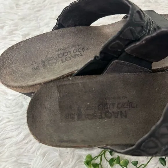 NAOT Rise Wedge Strappy Sandals Sandal Oily Coal/Shadow Gray Nubuck Leather sz 7