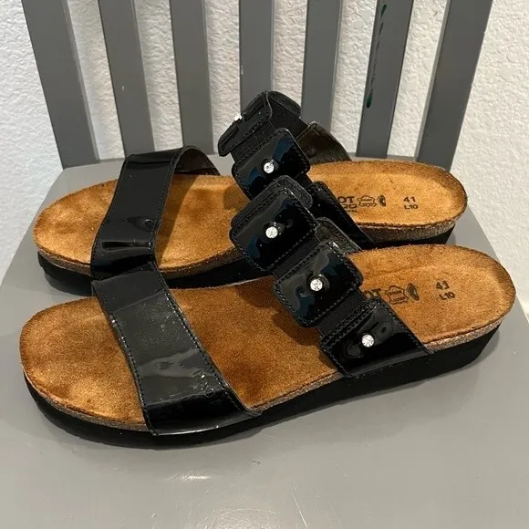 Naot Women's Ashley Black Patent Leather Sandals Size 41/US 10