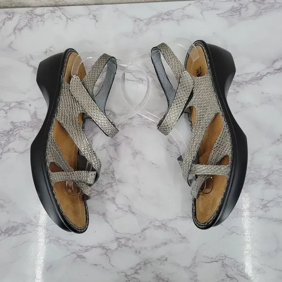 NAOT Women's Euro Size 41 Strappy Sandals Silver Leather Faux Snakeskin