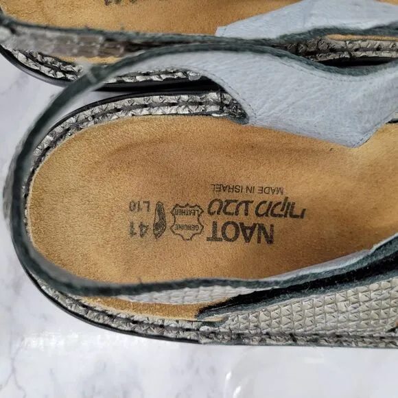 NAOT Women's Euro Size 41 Strappy Sandals Silver Leather Faux Snakeskin