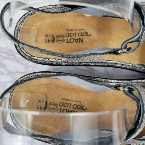NAOT Women's Euro Size 41 Strappy Sandals Silver Leather Faux Snakeskin