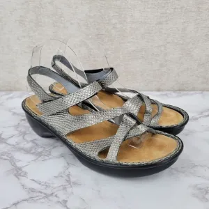 NAOT Women's Euro Size 41 Strappy Sandals Silver Leather Faux Snakeskin