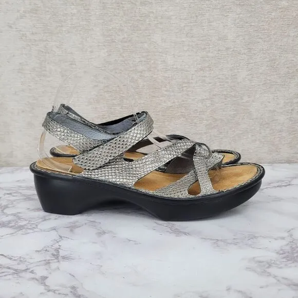 NAOT Women's Euro Size 41 Strappy Sandals Silver Leather Faux Snakeskin