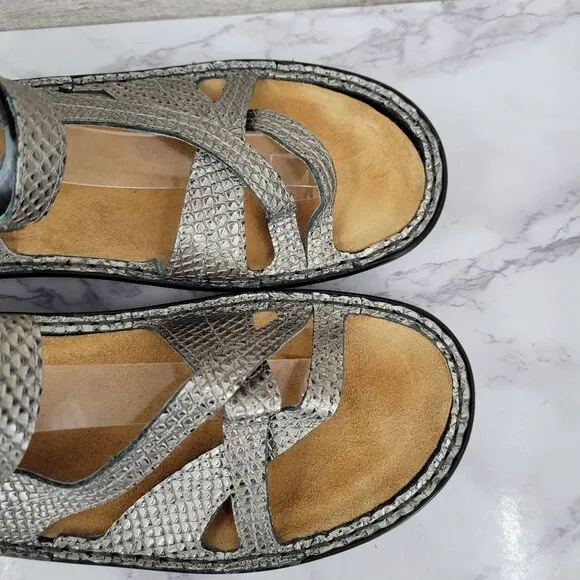 NAOT Women's Euro Size 41 Strappy Sandals Silver Leather Faux Snakeskin