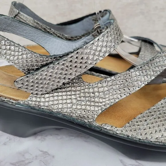 NAOT Women's Euro Size 41 Strappy Sandals Silver Leather Faux Snakeskin