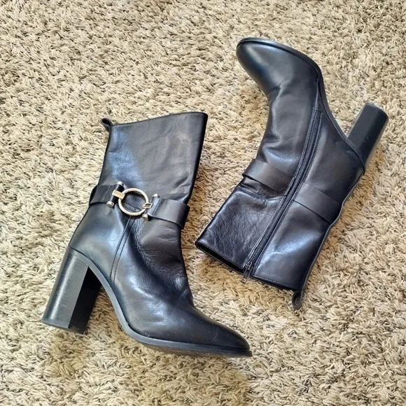 NAPOLEONI Italian Handcrafted Mid Calf Leather Women Boots Black sz 39/8