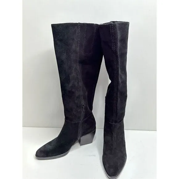 Naturalizer Fae Women Size 5 Suede Black High Knee Heeled Boots