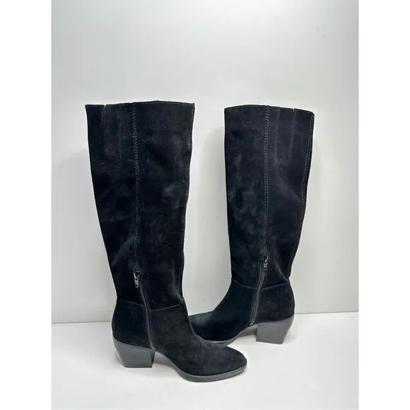 Naturalizer Fae Women Size 5 Suede Black High Knee Heeled Boots