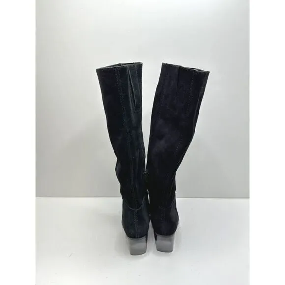 Naturalizer Fae Women Size 5 Suede Black High Knee Heeled Boots