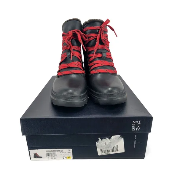 Naturalizer Julian Boots Black Leather Fur Lined Lace Up Women’s 9.5M