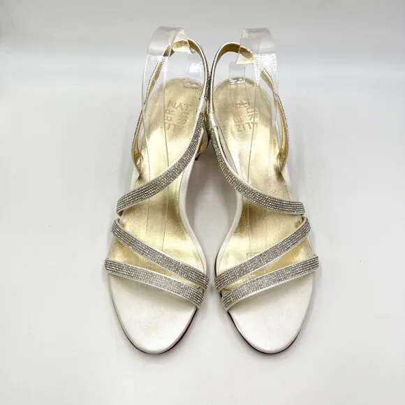 Naturalizer Womens Size 10 Vannessa 2 White Sparkly Dress Sandals Heels Shoes