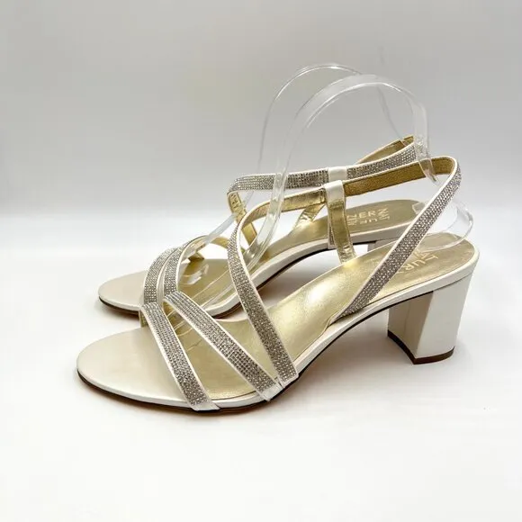Naturalizer Womens Size 10 Vannessa 2 White Sparkly Dress Sandals Heels Shoes