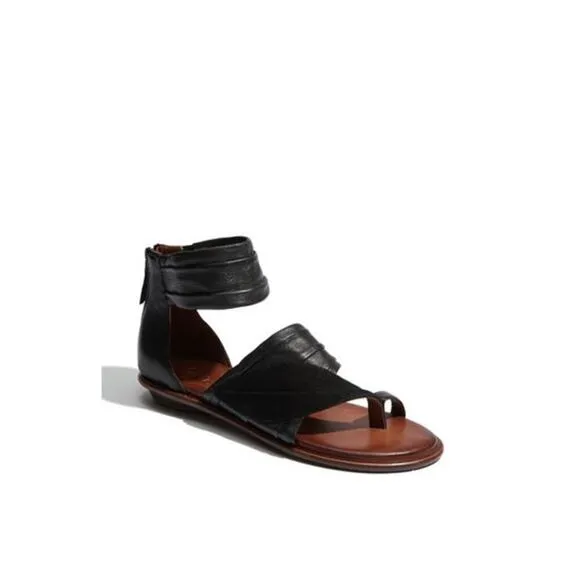 Naya Samara Sandals Ankle Wrap Back Zipper Leather Black Womens Size 9W NWB