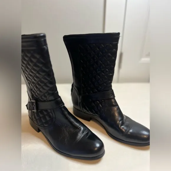 Neiman Marcus Black Leather Mid Calf Boots size 8 1/2 M