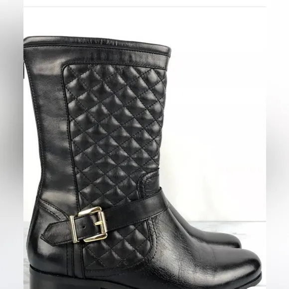 Neiman Marcus Black Leather Mid Calf Boots size 8 1/2 M