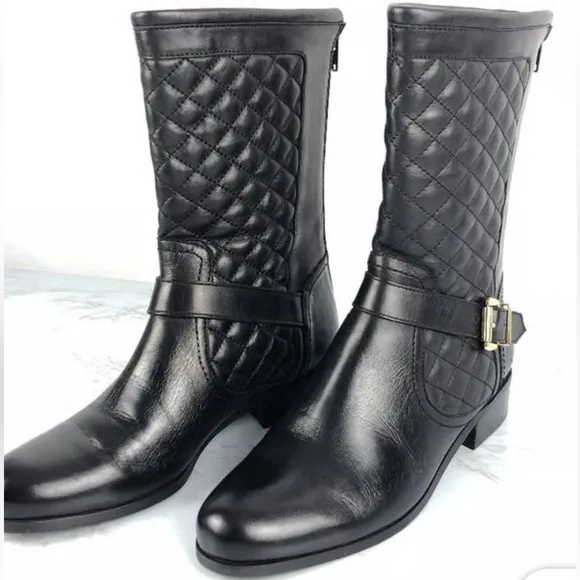 Neiman Marcus Black Leather Mid Calf Boots size 8 1/2 M