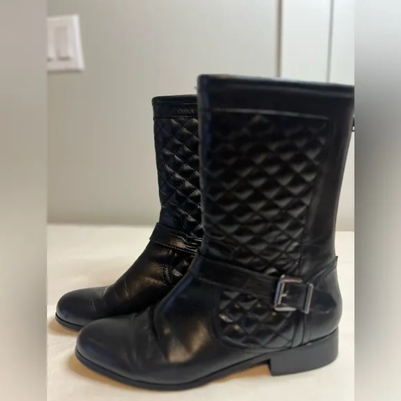 Neiman Marcus Black Leather Mid Calf Boots size 8 1/2 M
