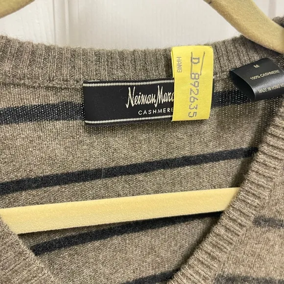 Neiman Marcus Cashmere Striped Vneck Sweater