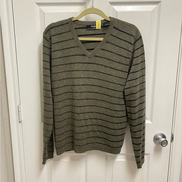 Neiman Marcus Cashmere Striped Vneck Sweater