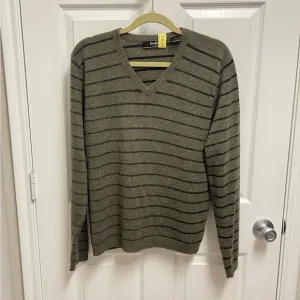 Neiman Marcus Cashmere Striped Vneck Sweater