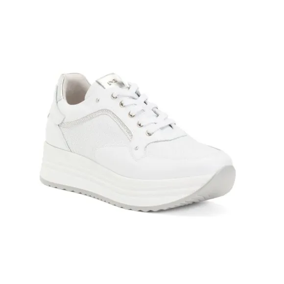 NEROGIARDINI White Made In Italy Leather Platform Sneakers