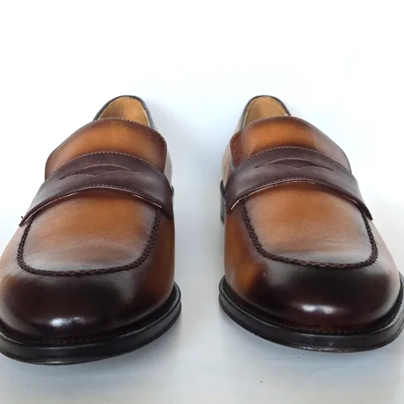 NEVER WORN Bruno Magli Cognac Mineo Leather Penny Loafers Size 9