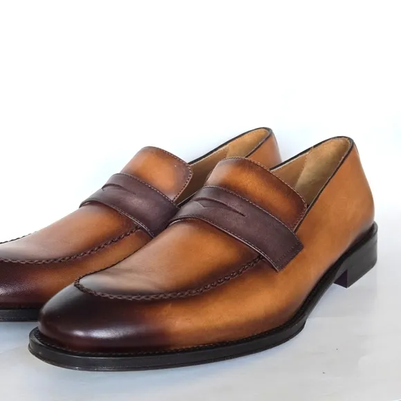 NEVER WORN Bruno Magli Cognac Mineo Leather Penny Loafers Size 9